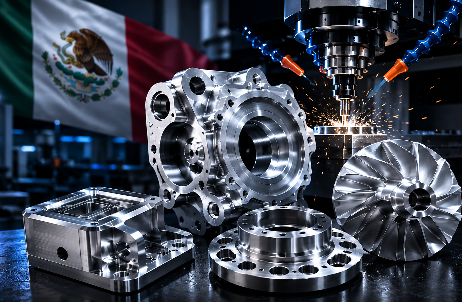Centro de maquinado CNC fabricando componentes de alta precisión